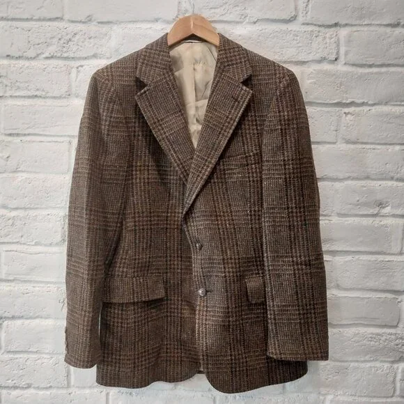 VTG Polo University Ralph Lauren Blazer 38 R Brown Plaid Scottish Tweed Blazer.